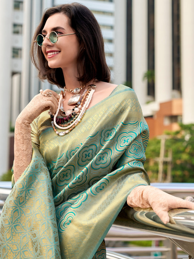 Persian Green Kanjivaram Festive Saree