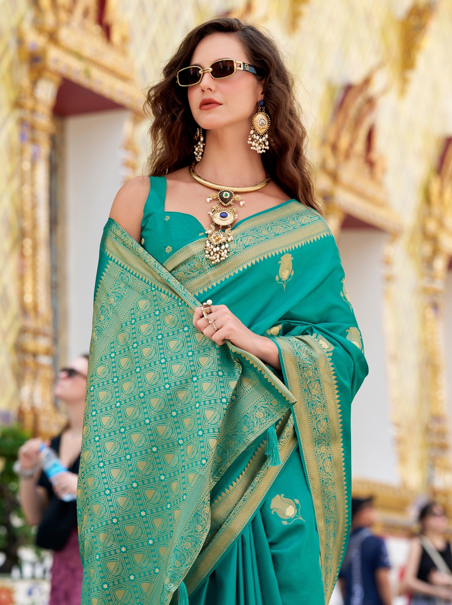 Persian Green Celebration Saree - TrendOye