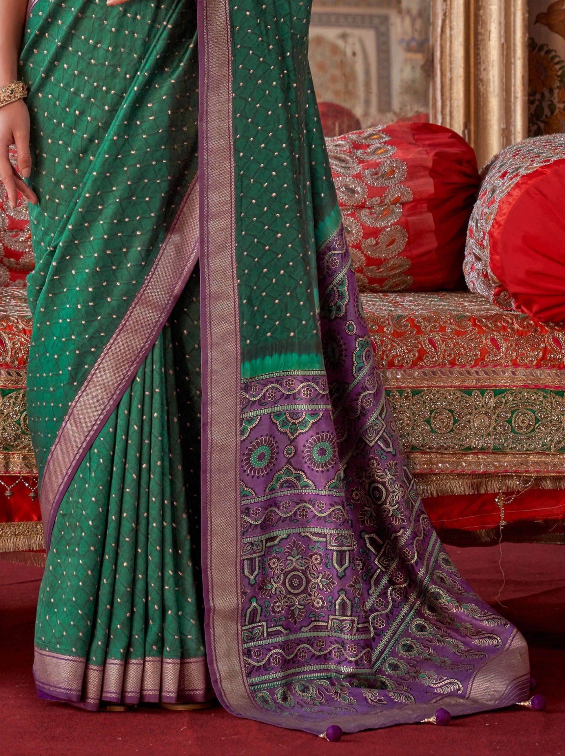 Teal Green Fancy Silk Celebration Saree - TrendOye