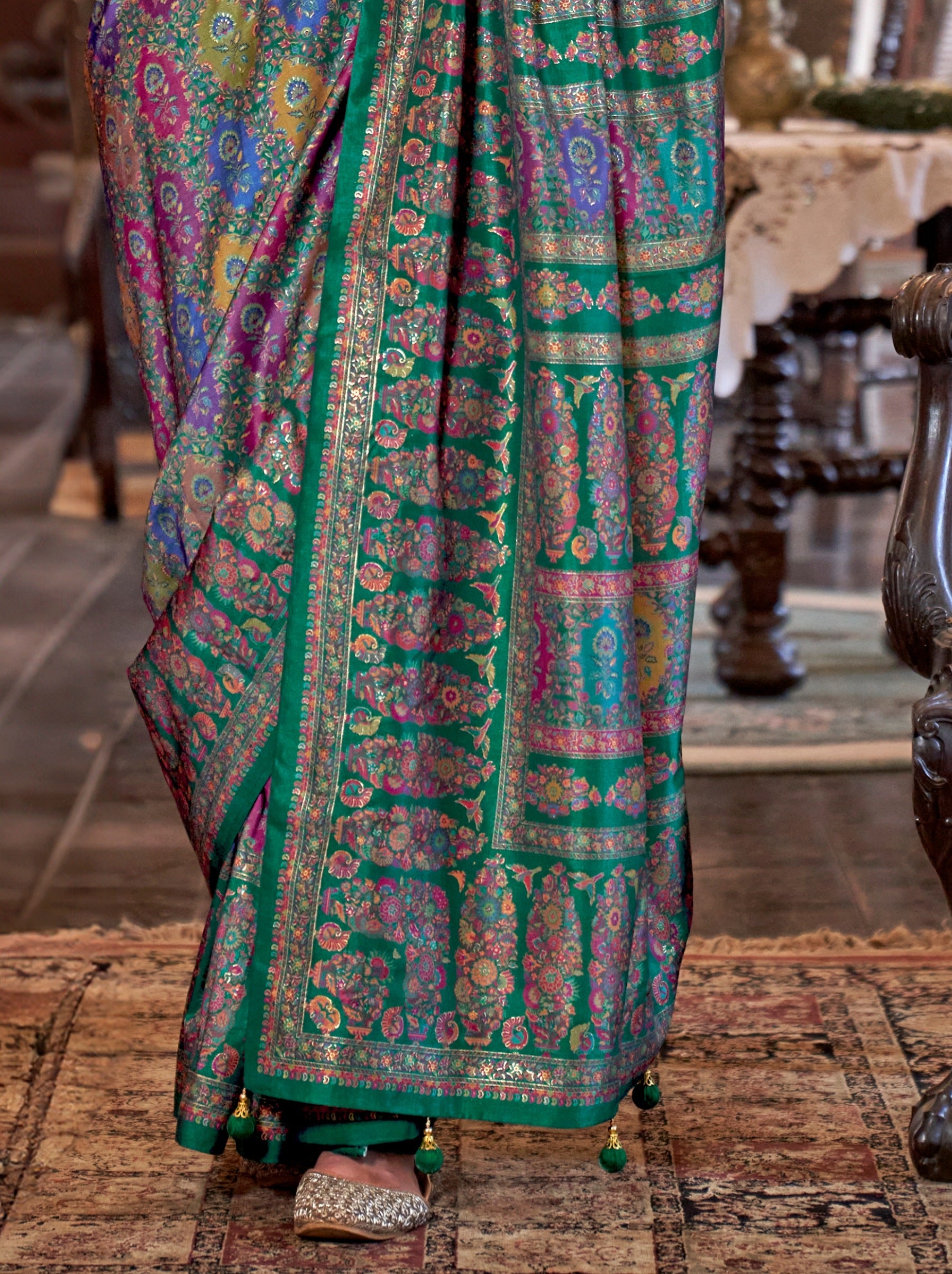 Emerald Green Fancy Silk Party Saree - TrendOye
