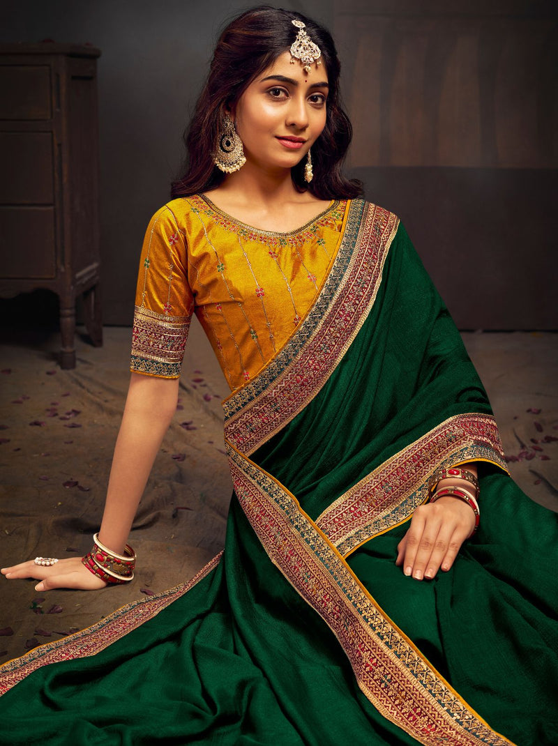 Sacramento Green Fine Wedding Premium Designer Silk Saree