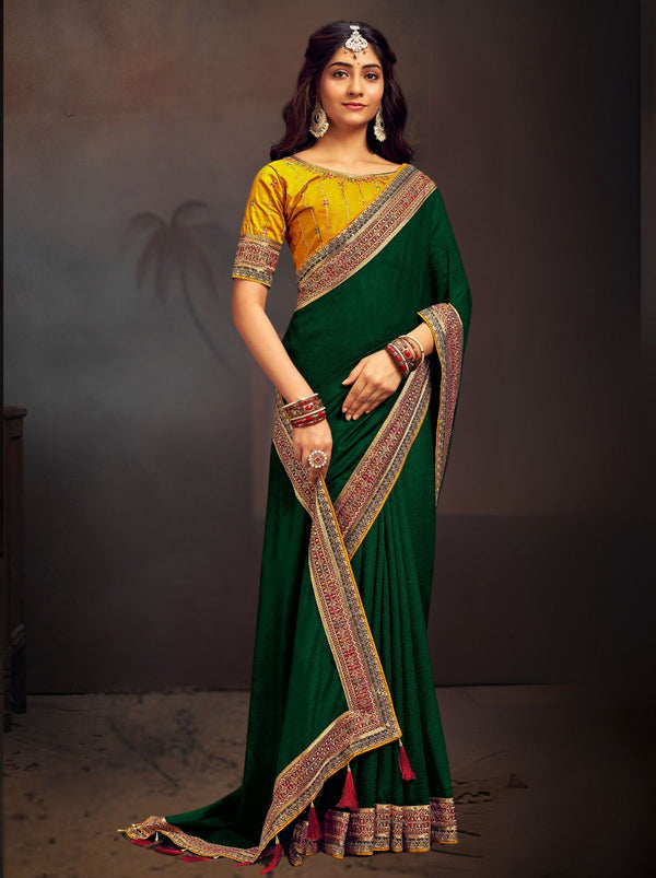 Sacramento Green Fine Wedding Premium Designer Silk Saree