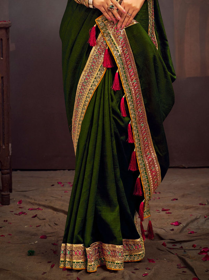 Army Green Fine Wedding Premium Designer Silk Saree