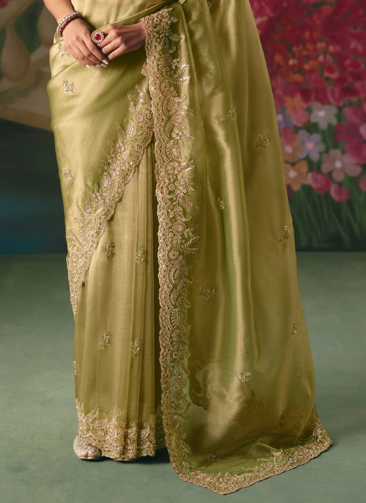 Apple Green Wedding & Party Fancy Saree With Premium Blouse Piece - TrendOye