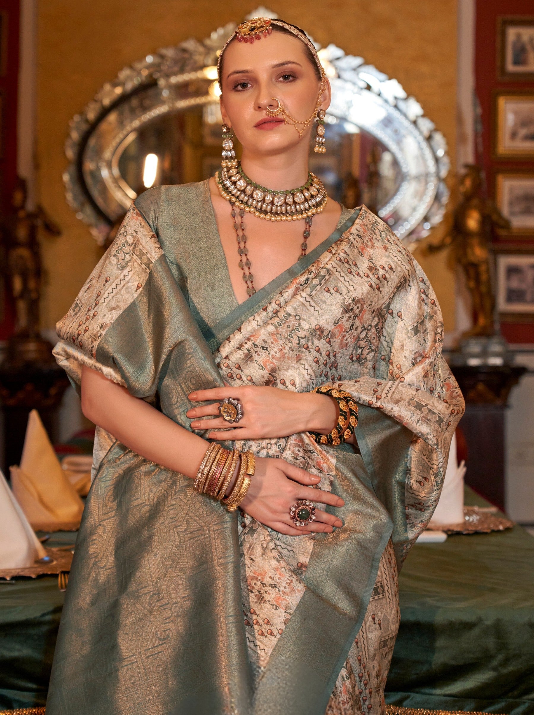 Ash Grey Party Designer Saree - TrendOye