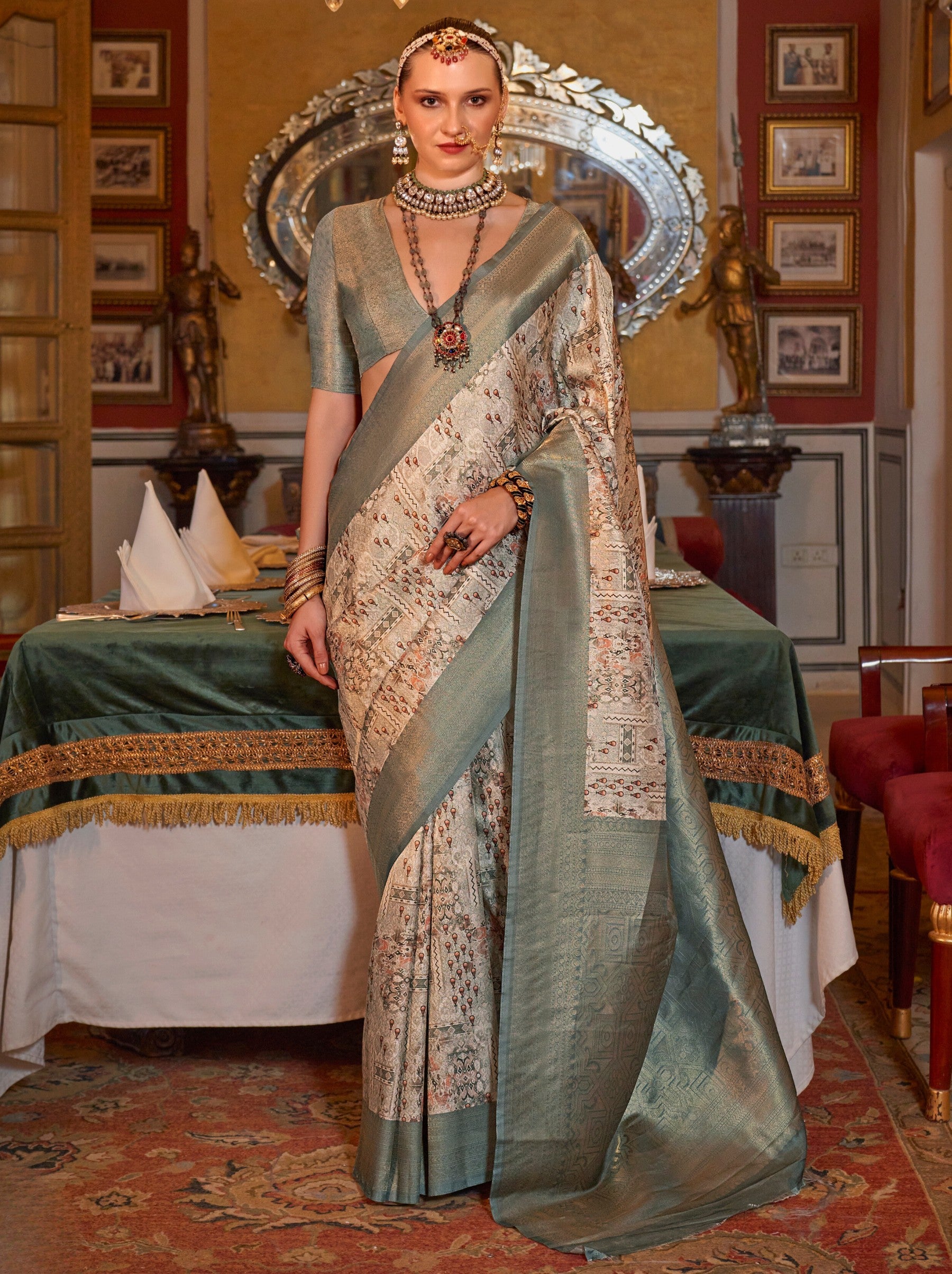 Ash Grey Party Designer Saree - TrendOye