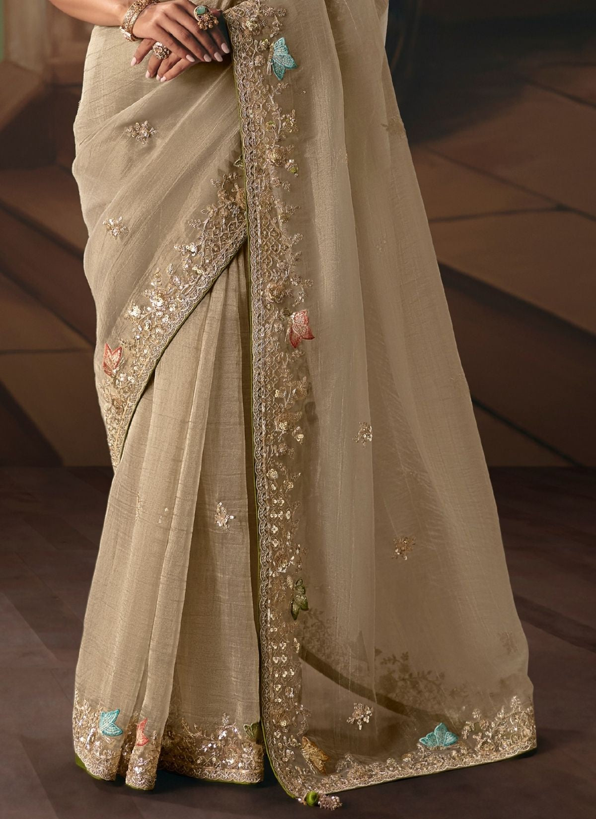 Grey Celebration Fancy Saree With Premium Blouse Piece - TrendOye