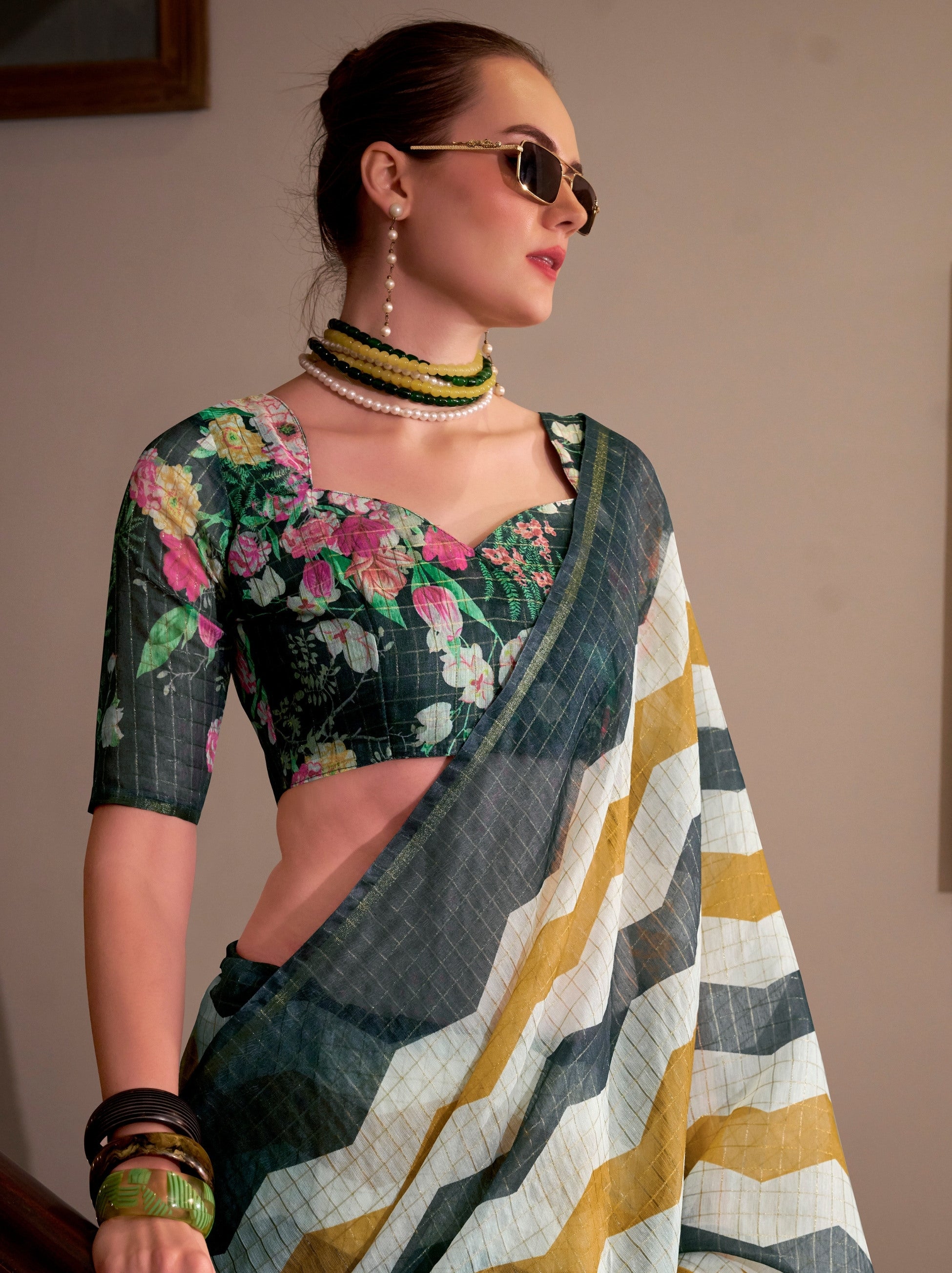 Shadow Grey Celebration Saree - TrendOye