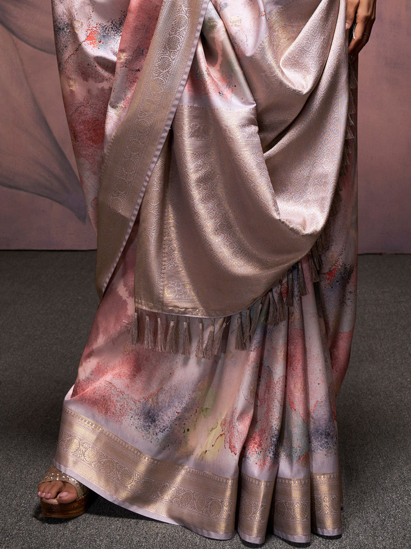Pearl Grey Silk Blended Saree - TrendOye