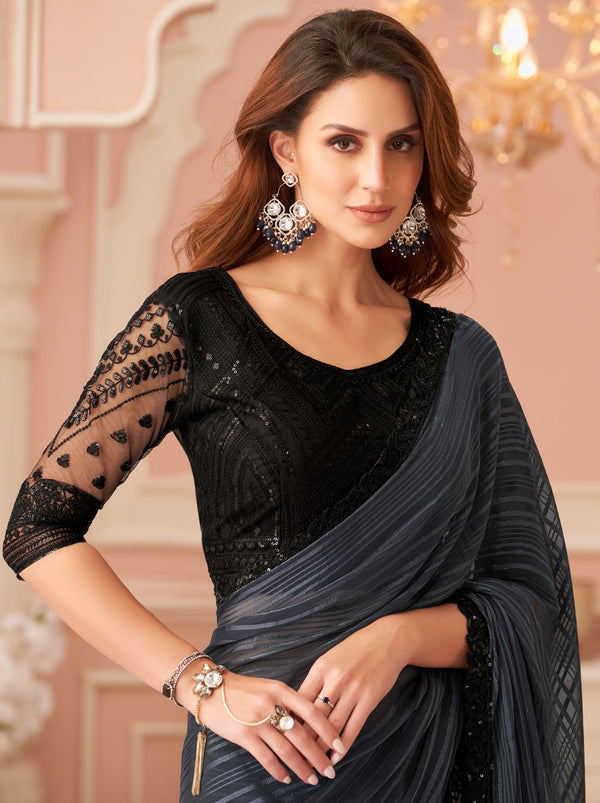 Shadow Gray Premium Designer Party Saree