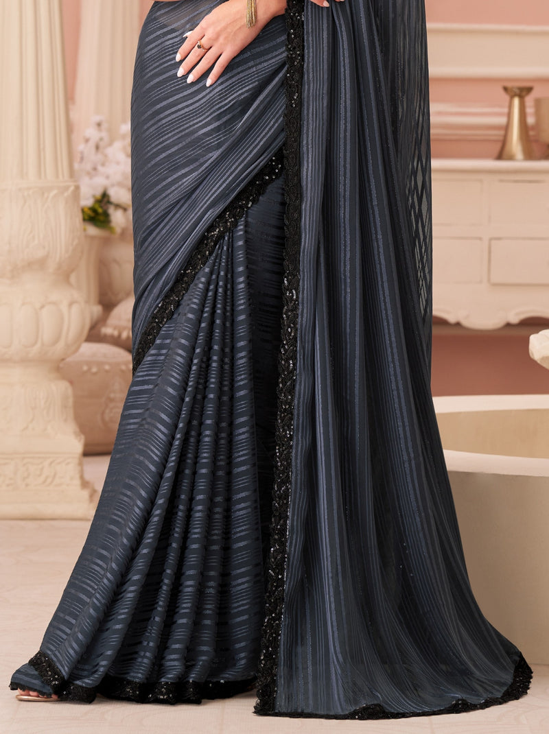 Shadow Gray Premium Designer Party Saree