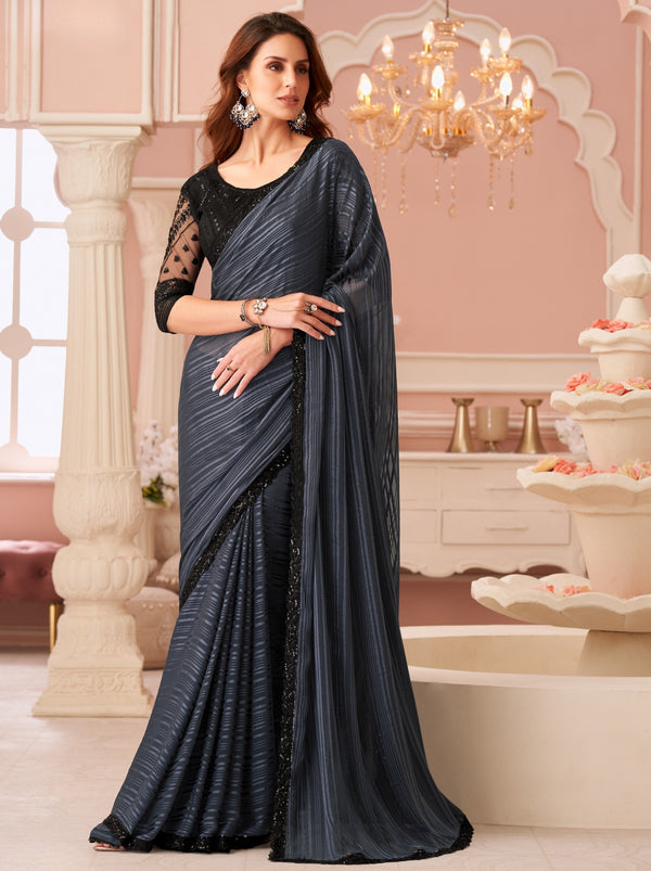 Shadow Gray Premium Designer Party Saree