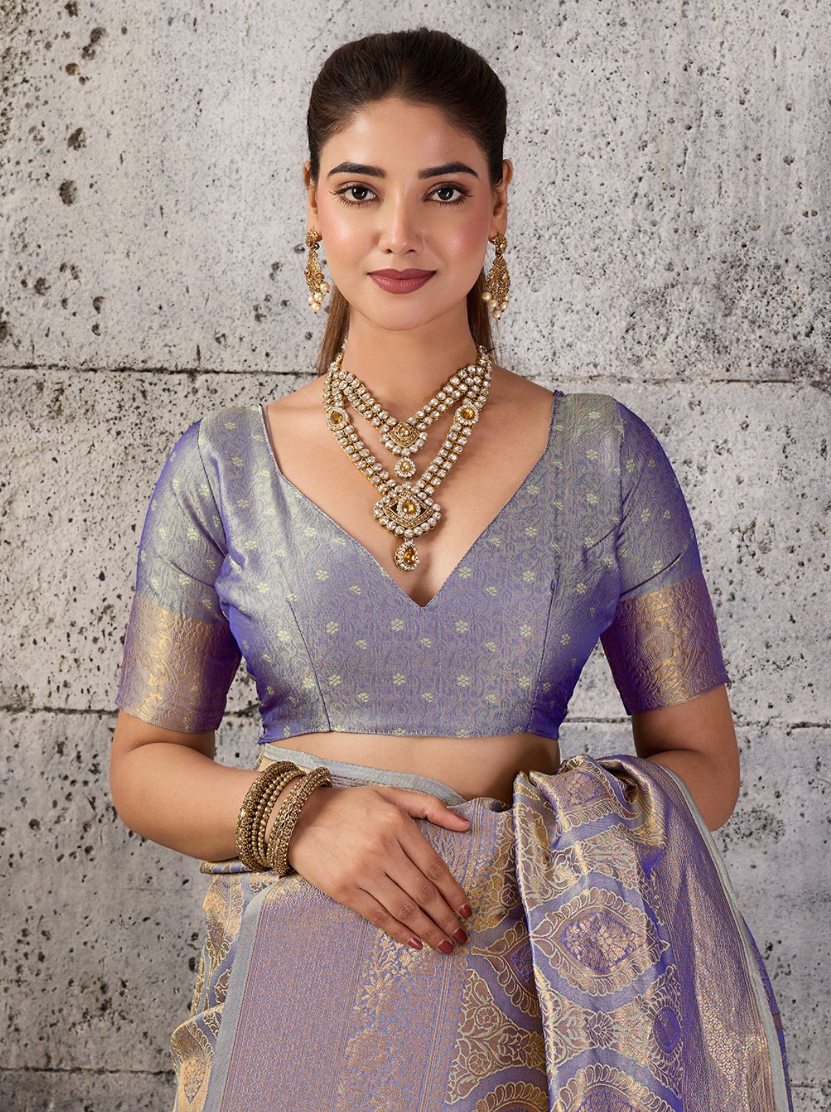 Pastel Blue Kanjivaram Silk Saree with Intricate Gold Zari