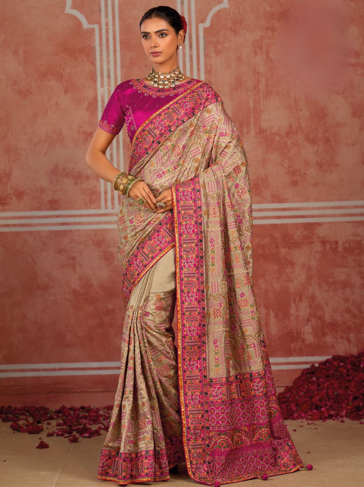 Grey Luxurious Premium Silk Saree With Intricate Embroidery
