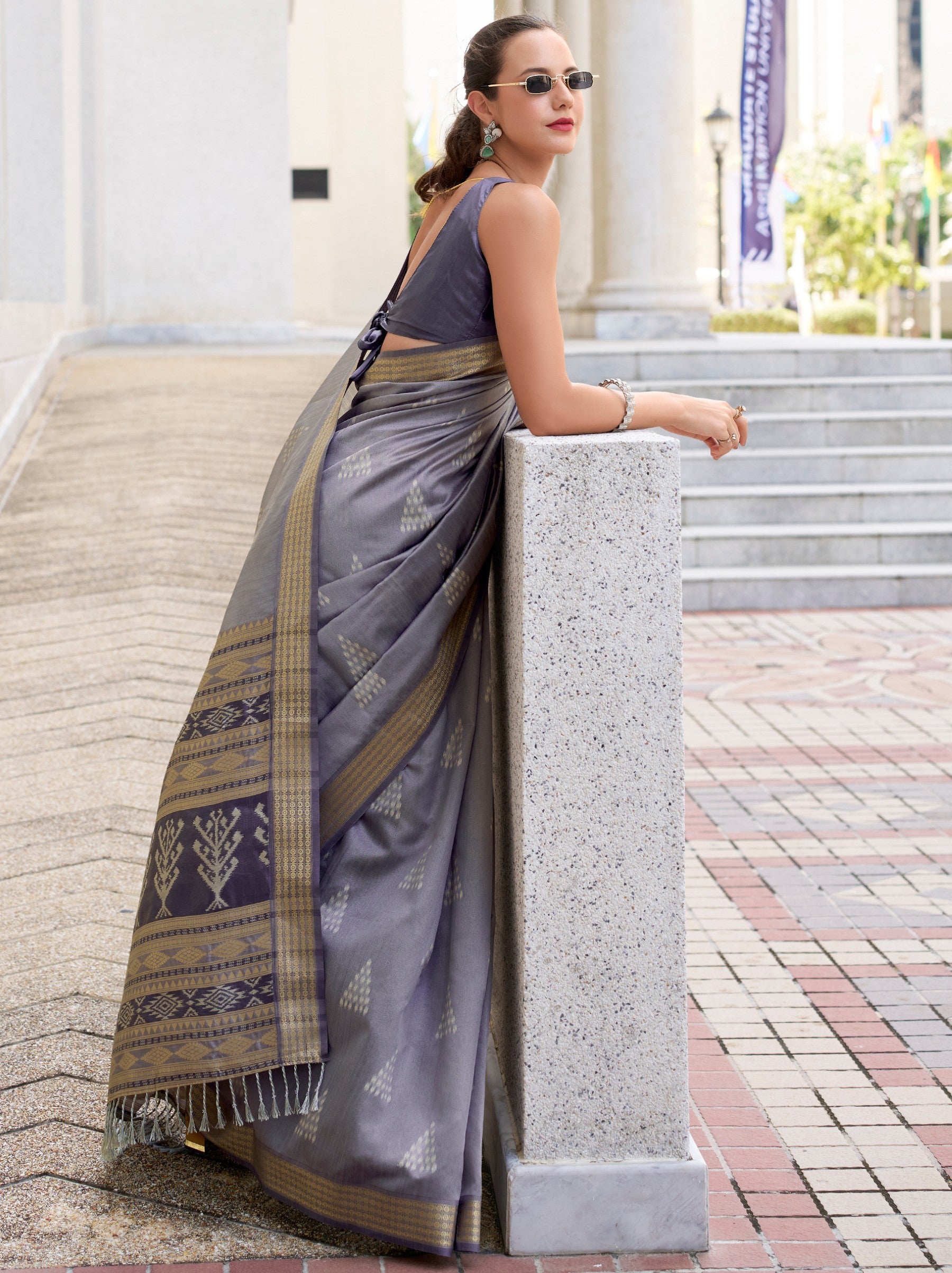 Lava Grey Celebration Saree - TrendOye