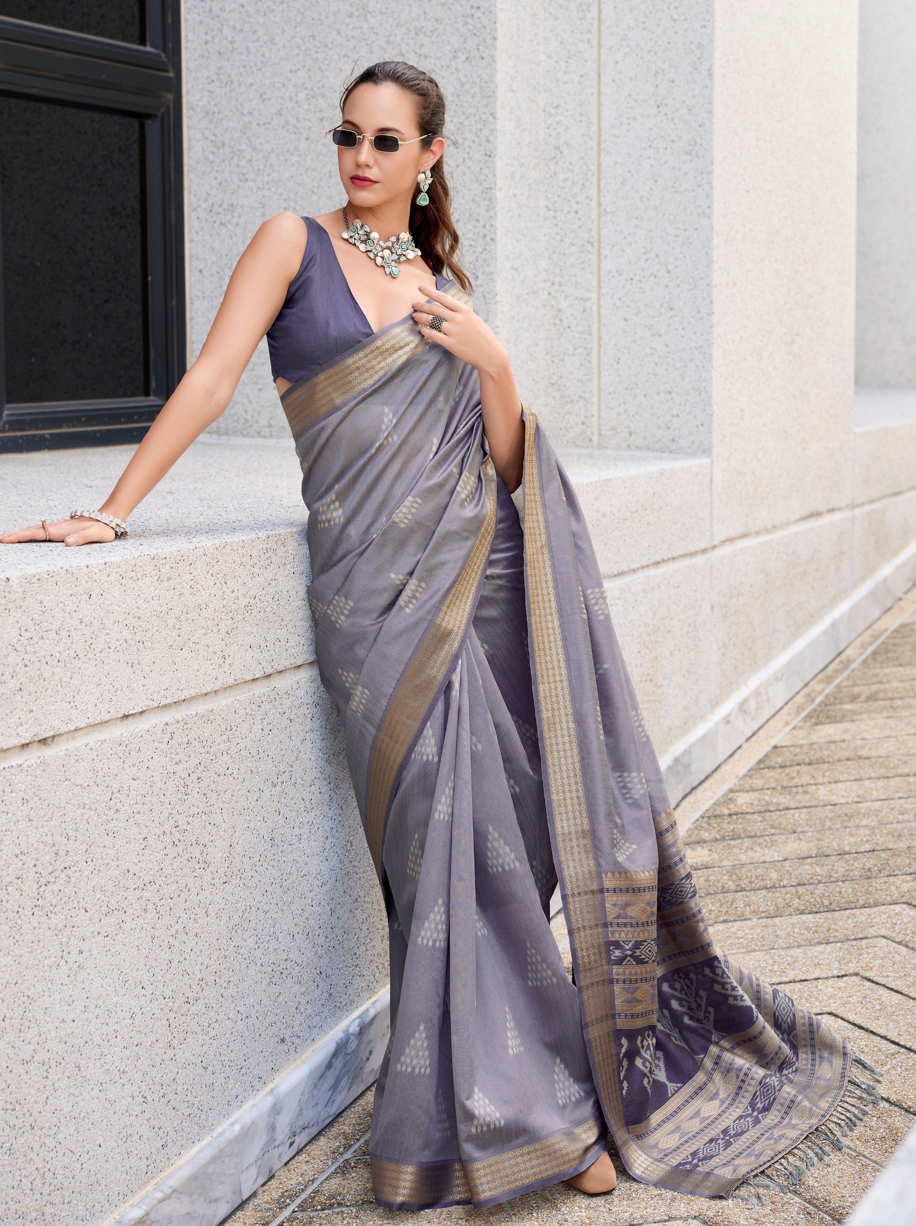 Lava Grey Celebration Saree - TrendOye