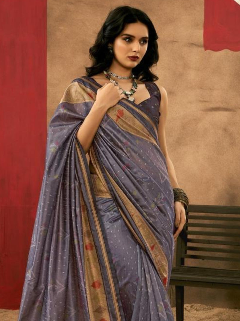 Fossil Grey Celebration Saree