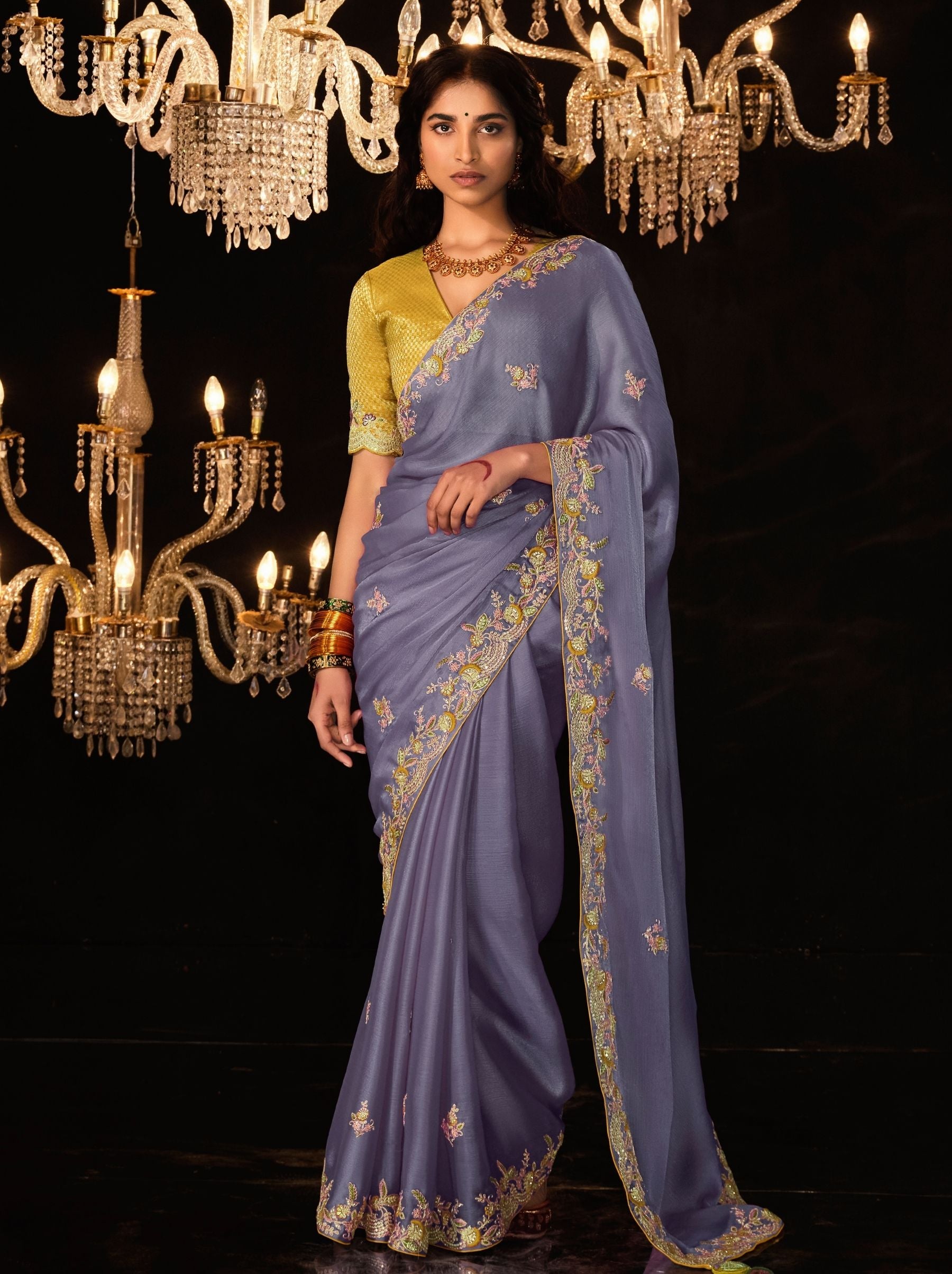 Cool Grey Premium Fancy Designer Wedding Saree - TrendOye