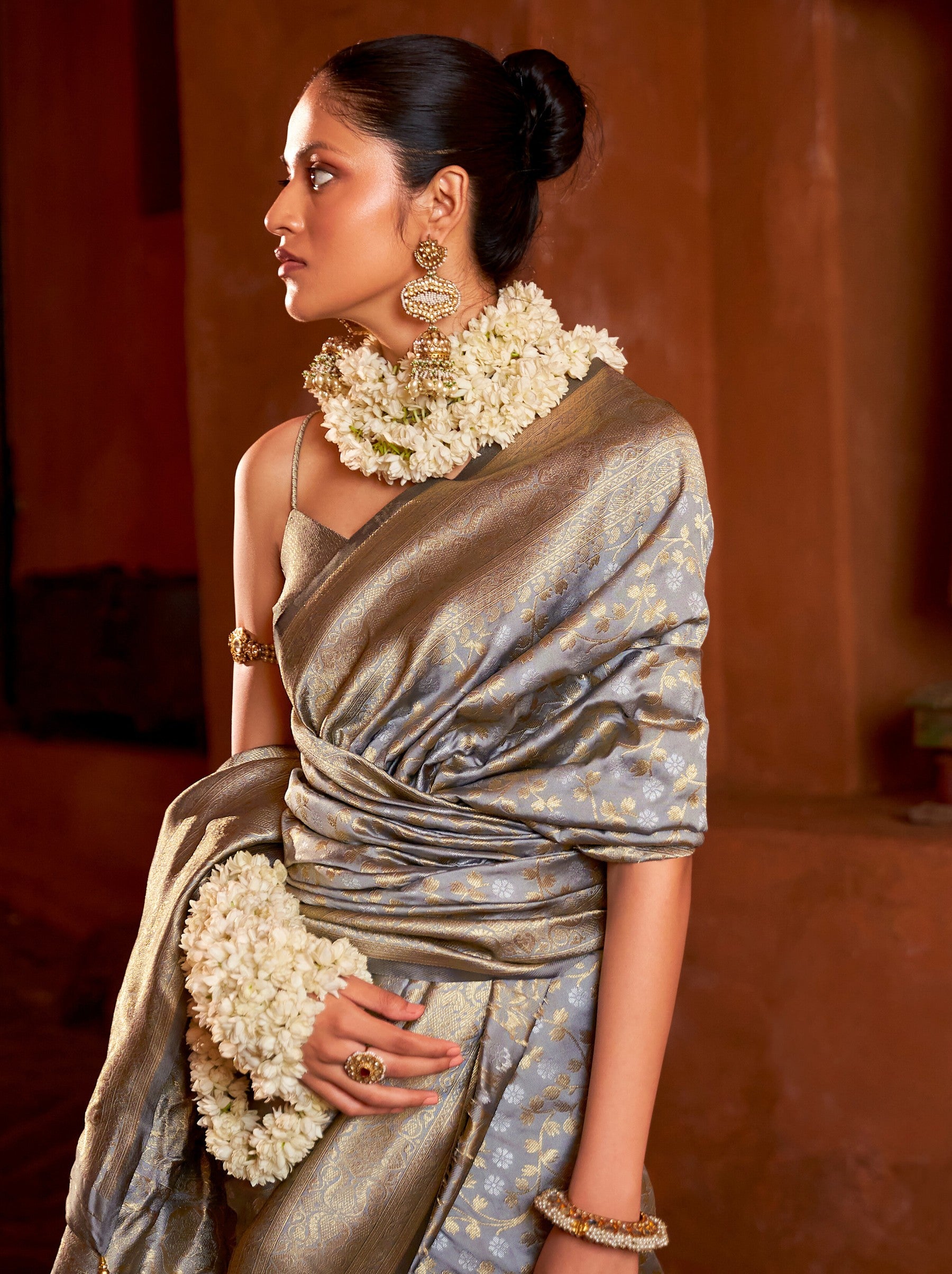 Coin Grey Party Wedding Saree - TrendOye
