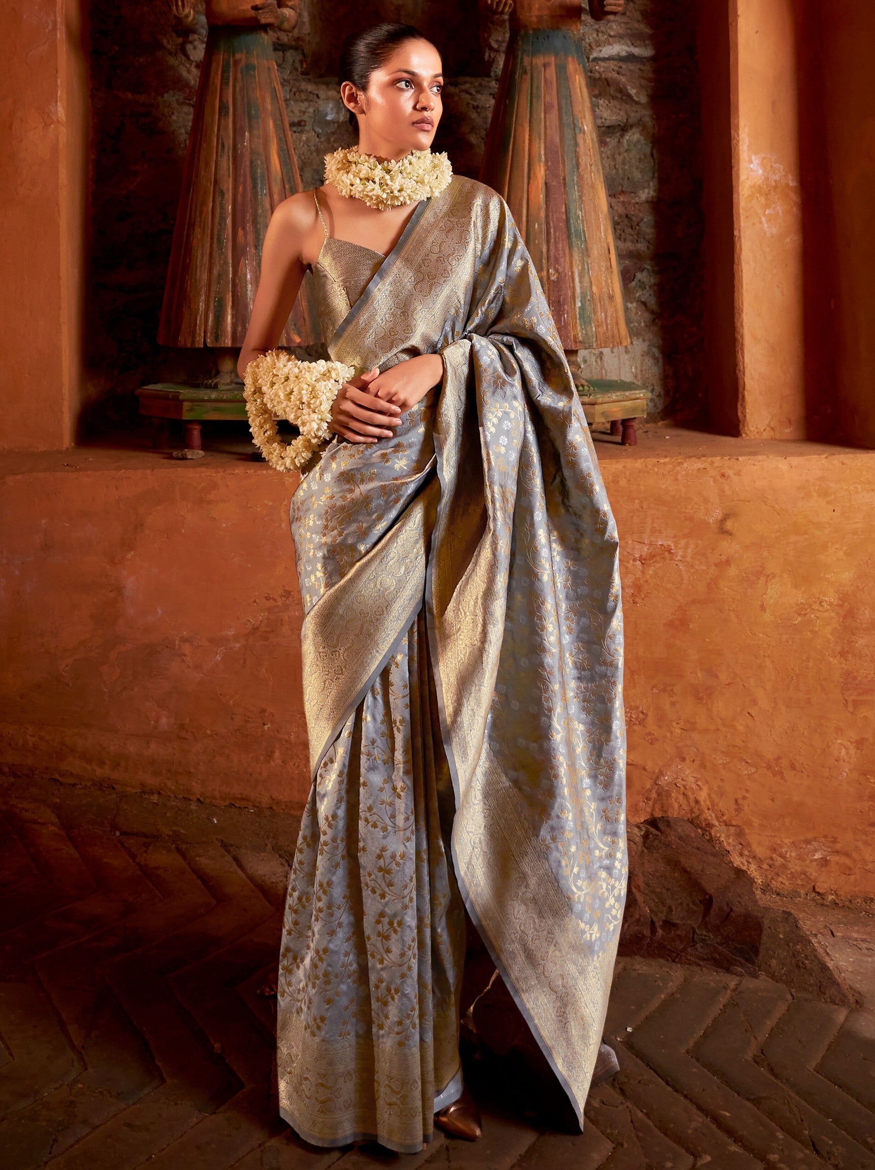 Coin Grey Party Wedding Saree - TrendOye