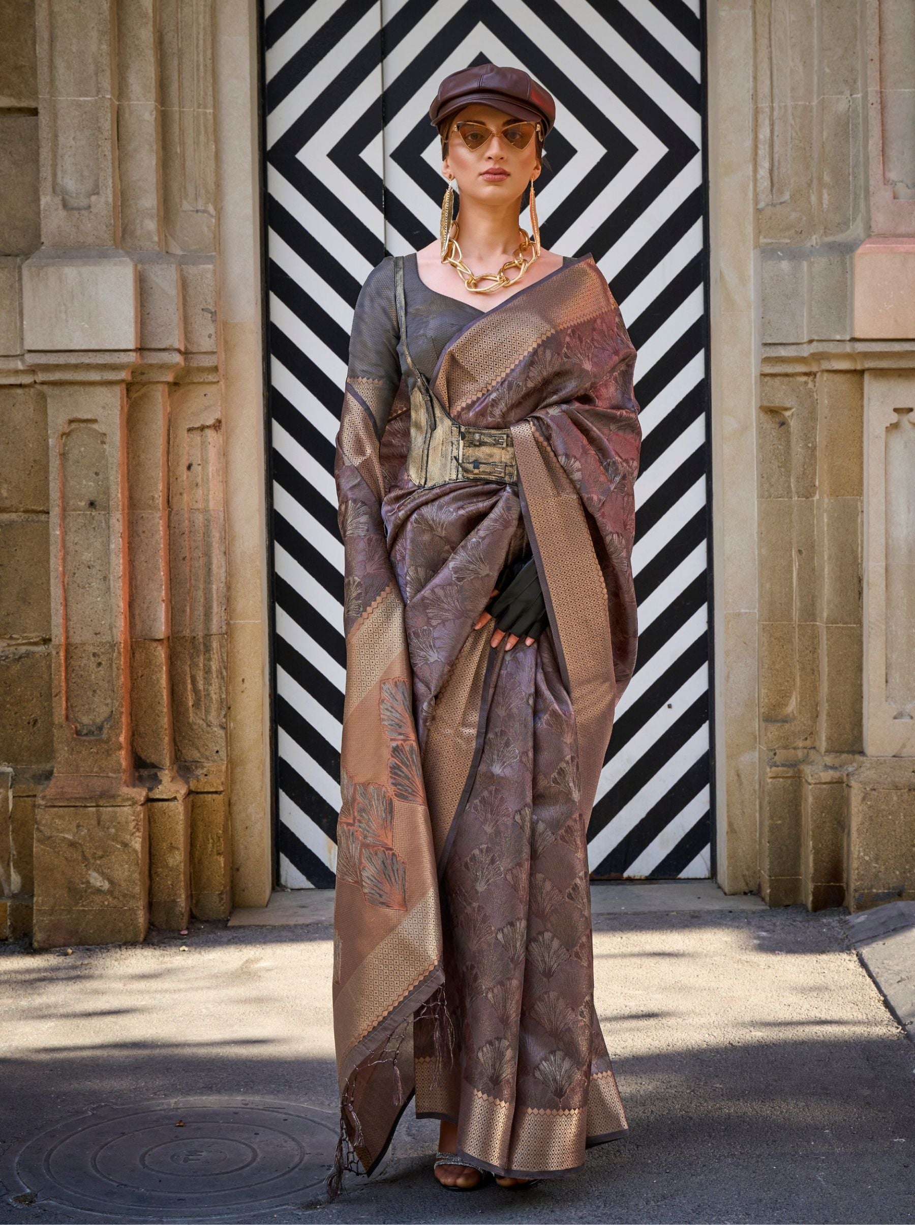 Ash Grey Designer Silk Saree - TrendOye