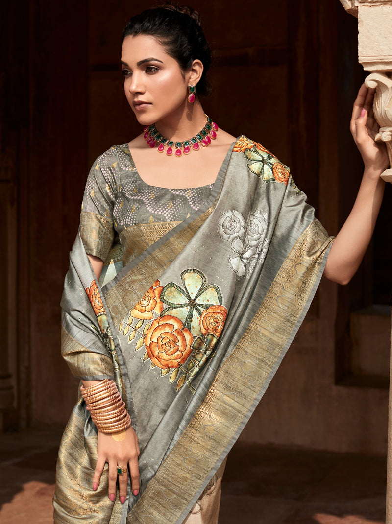 Pearl Gray Celebration Saree