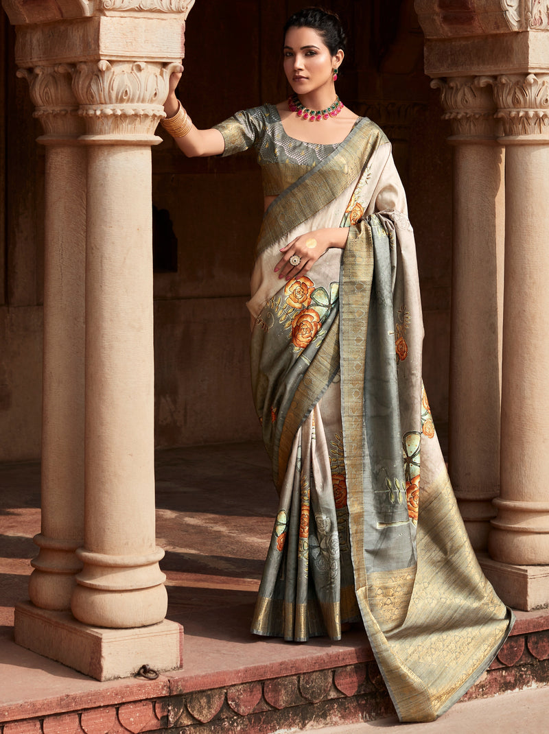 Pearl Gray Celebration Saree