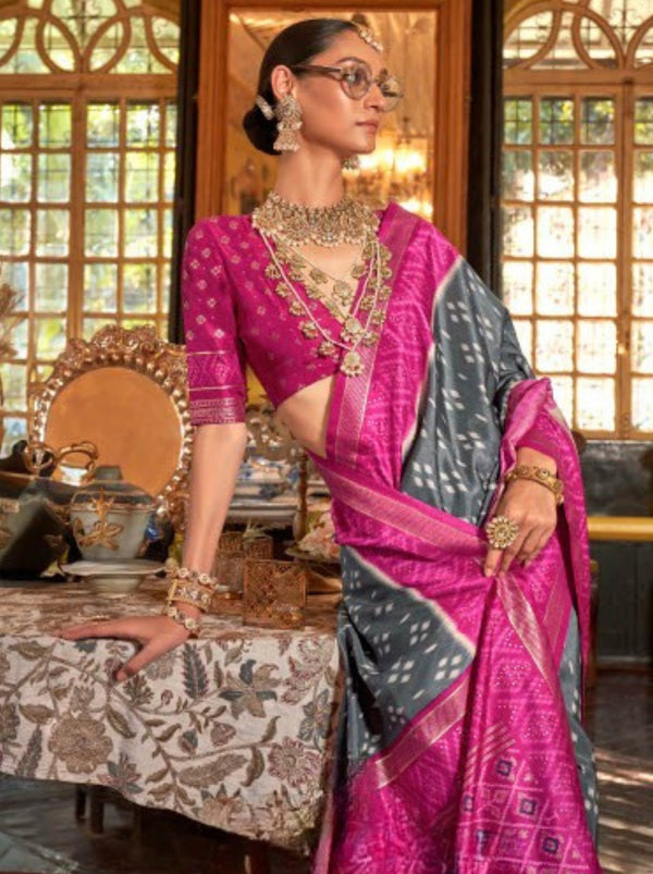 Iron Gray Vibrant Patola Silk Festive Saree