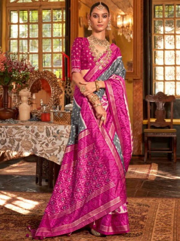 Iron Gray Vibrant Patola Silk Festive Saree