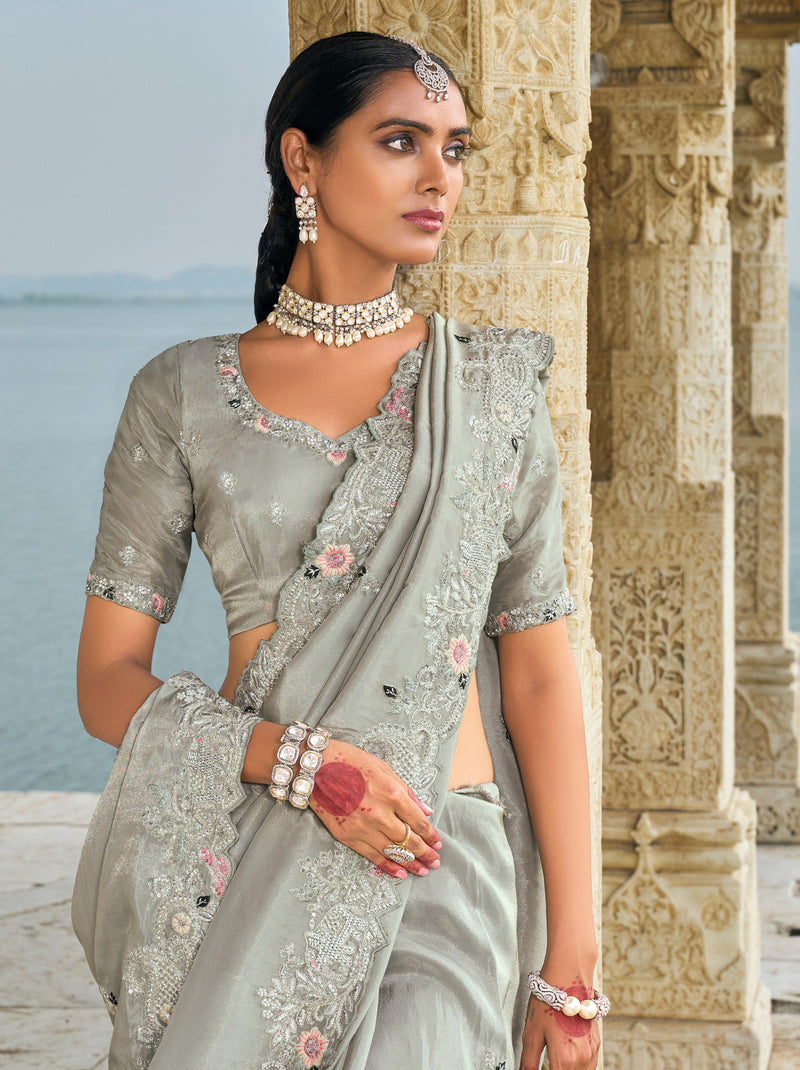 Rhino Grey Wedding Designer Saree