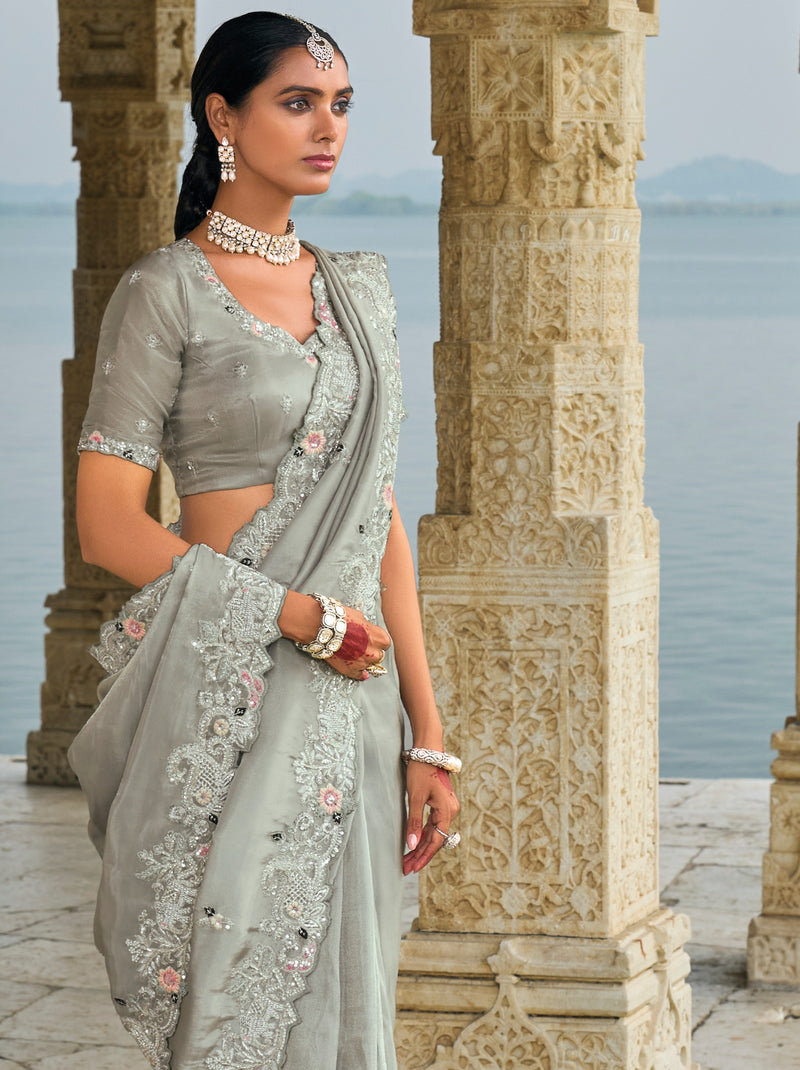 Rhino Grey Wedding Designer Saree