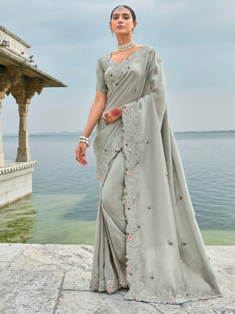 Rhino Grey Wedding Designer Saree