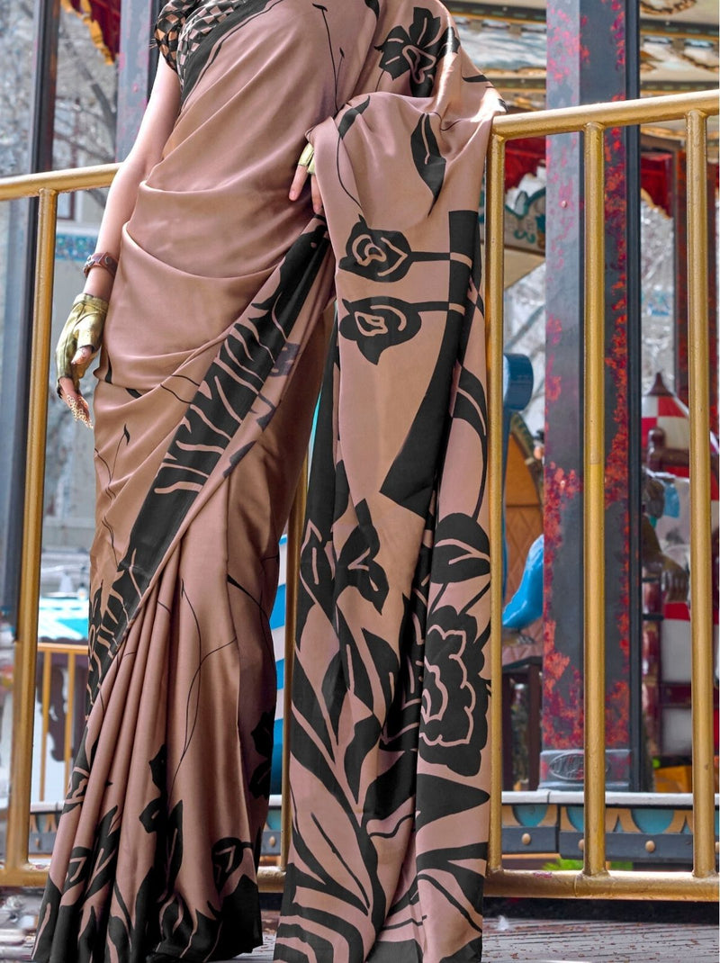 Camel Brown Premium Satin Designer Saree