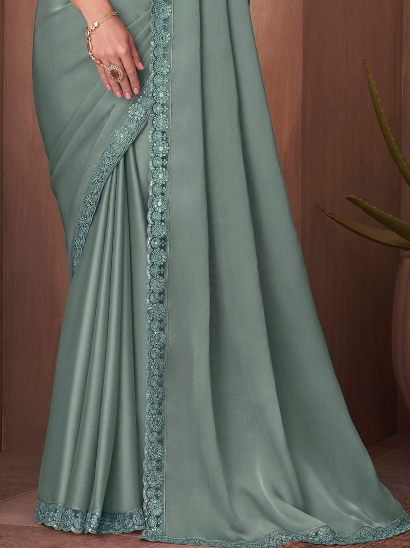 Hunter Green fancy  Silk Blended Saree - TrendOye