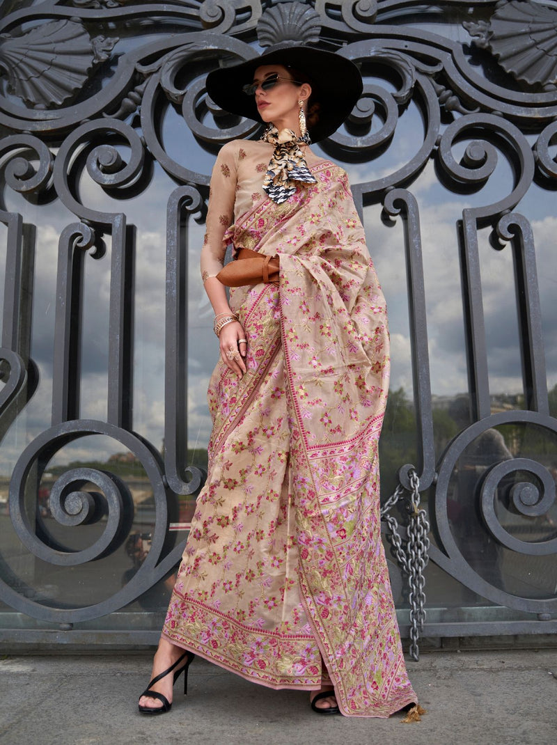 Ruby Pink Premium Organza Designer Saree - TrendOye