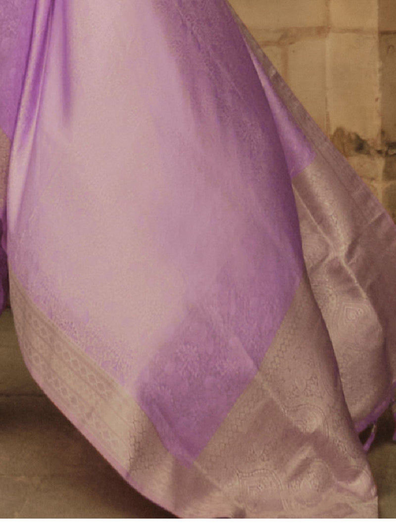 Lavender Purple Fine Satin Silk Party Saree - TrendOye