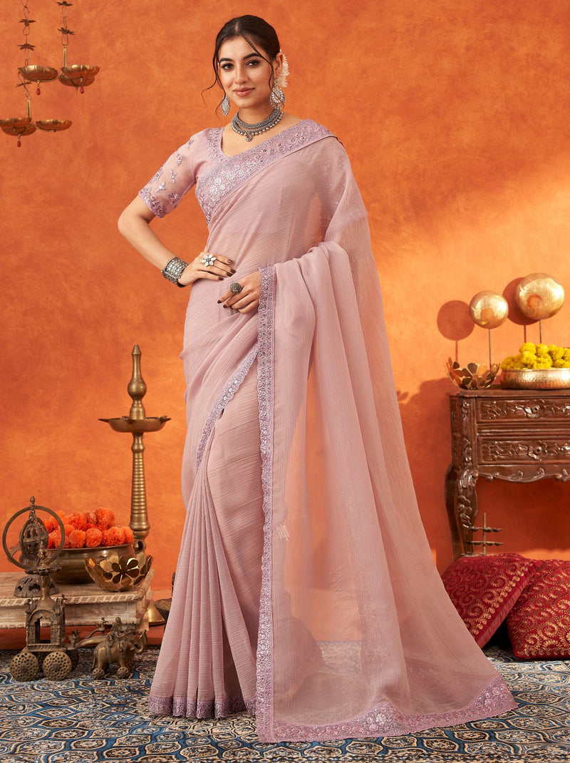 Lavender Violet Premium Ethnic Designer Saree - TrendOye