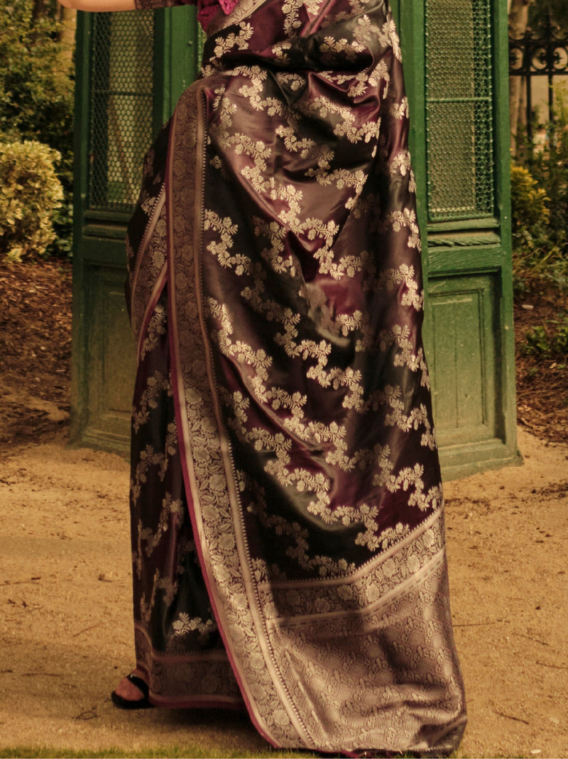 Mahogany Red-Maroon Designer Satin Silk Blended Saree - TrendOye