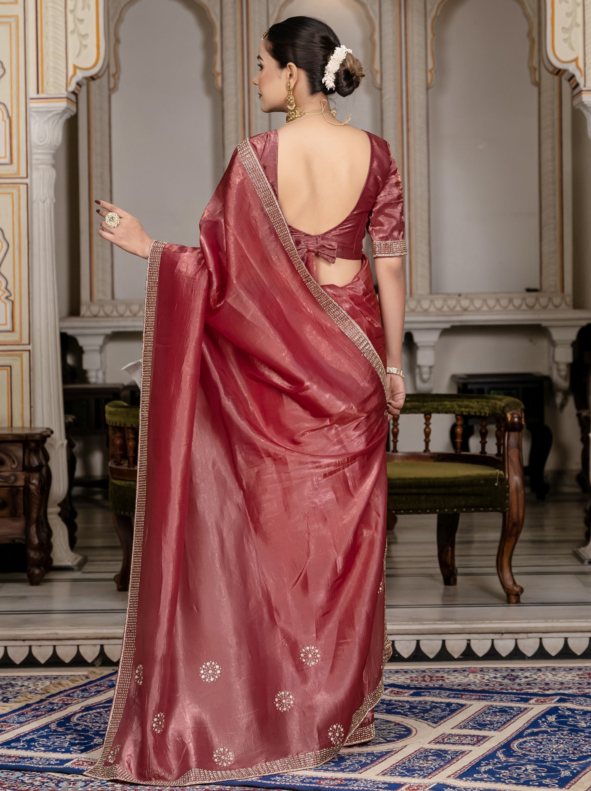 Maroon Premium Crush Silk Saree Embellished With Zircon Work