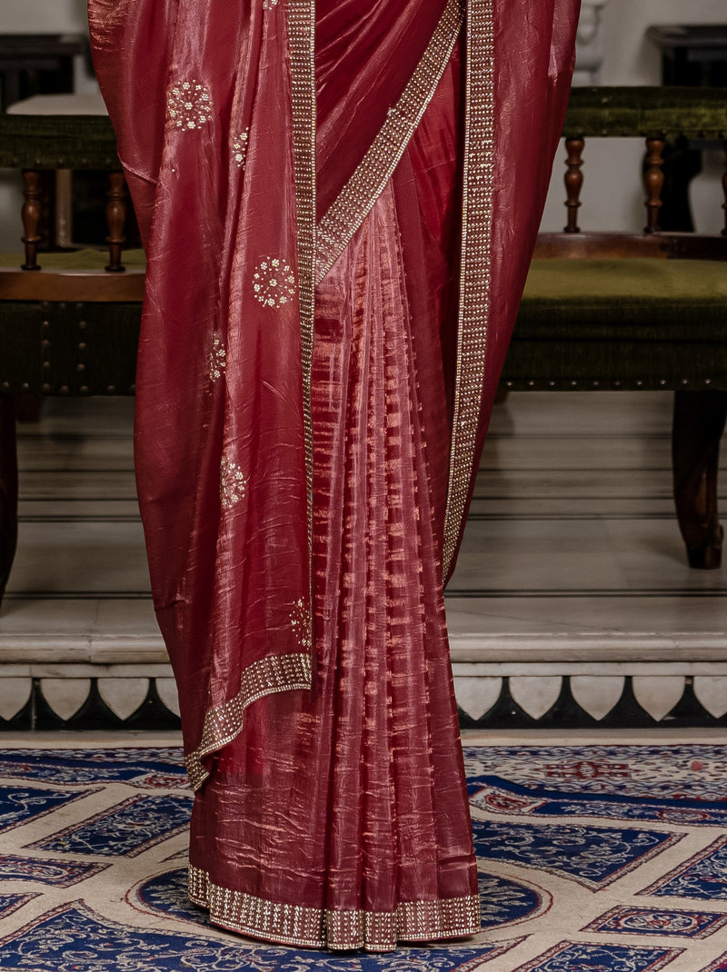 Maroon Premium Crush Silk Saree Embellished With Zircon Work