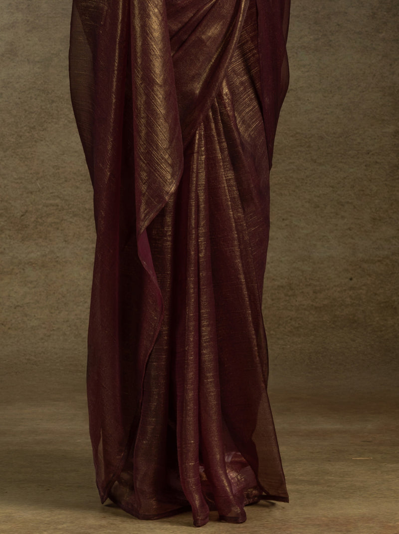 Maroon Brown Ready to Wear Party Saree With Blouse Piece