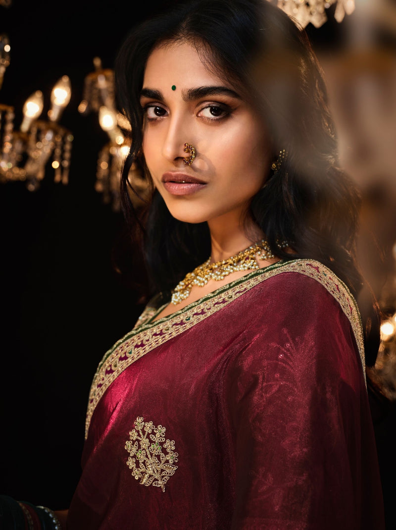 Maroon-Red Premium Fancy Designer Wedding Saree