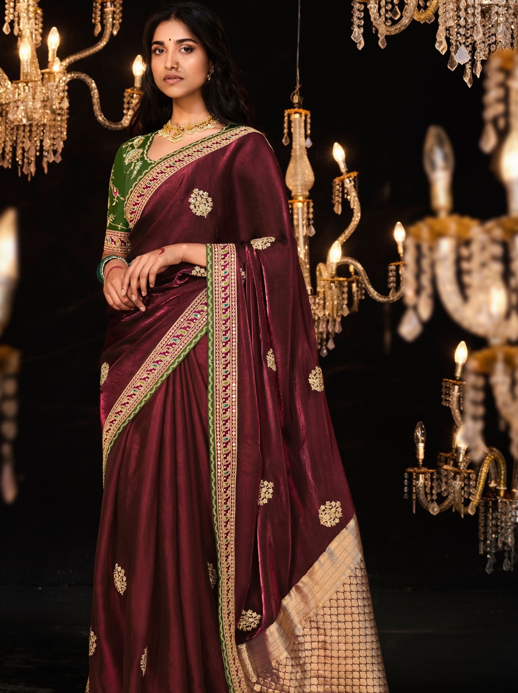 Maroon-Red Premium Fancy Designer Wedding Saree - TrendOye