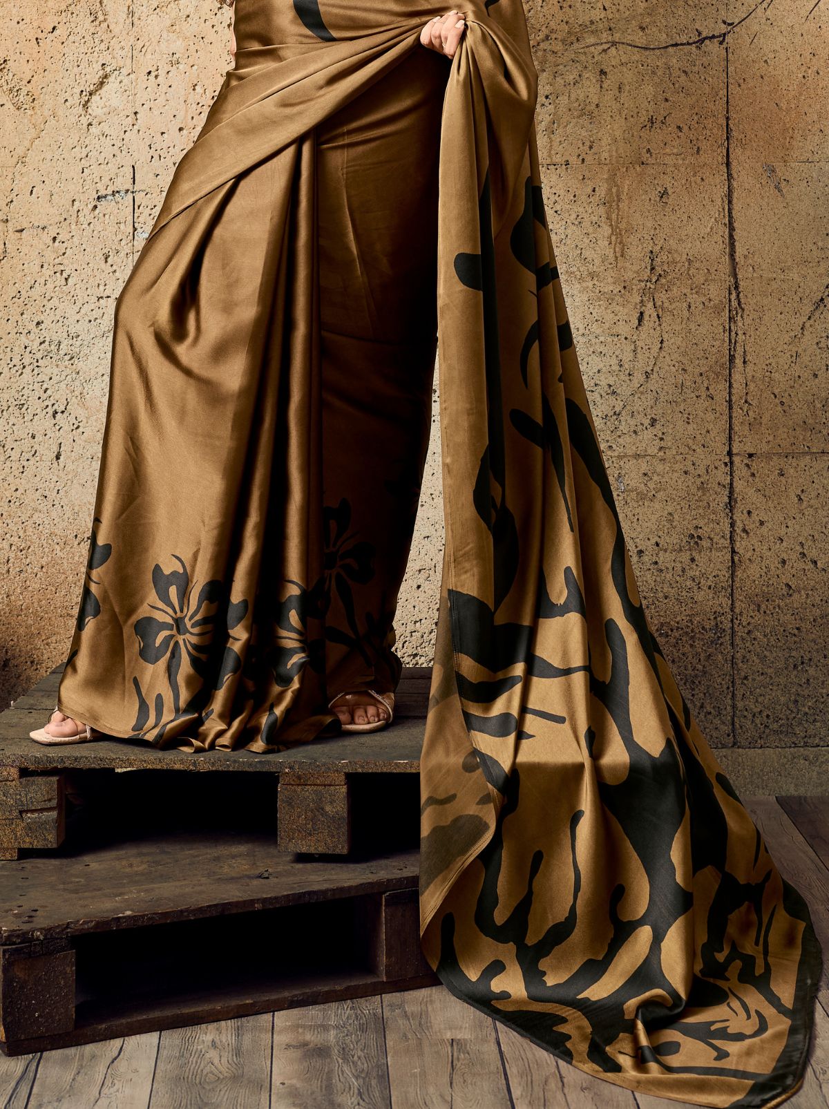 Metallic Copper Premium Modal Satin Silk Saree With Blouse Piece