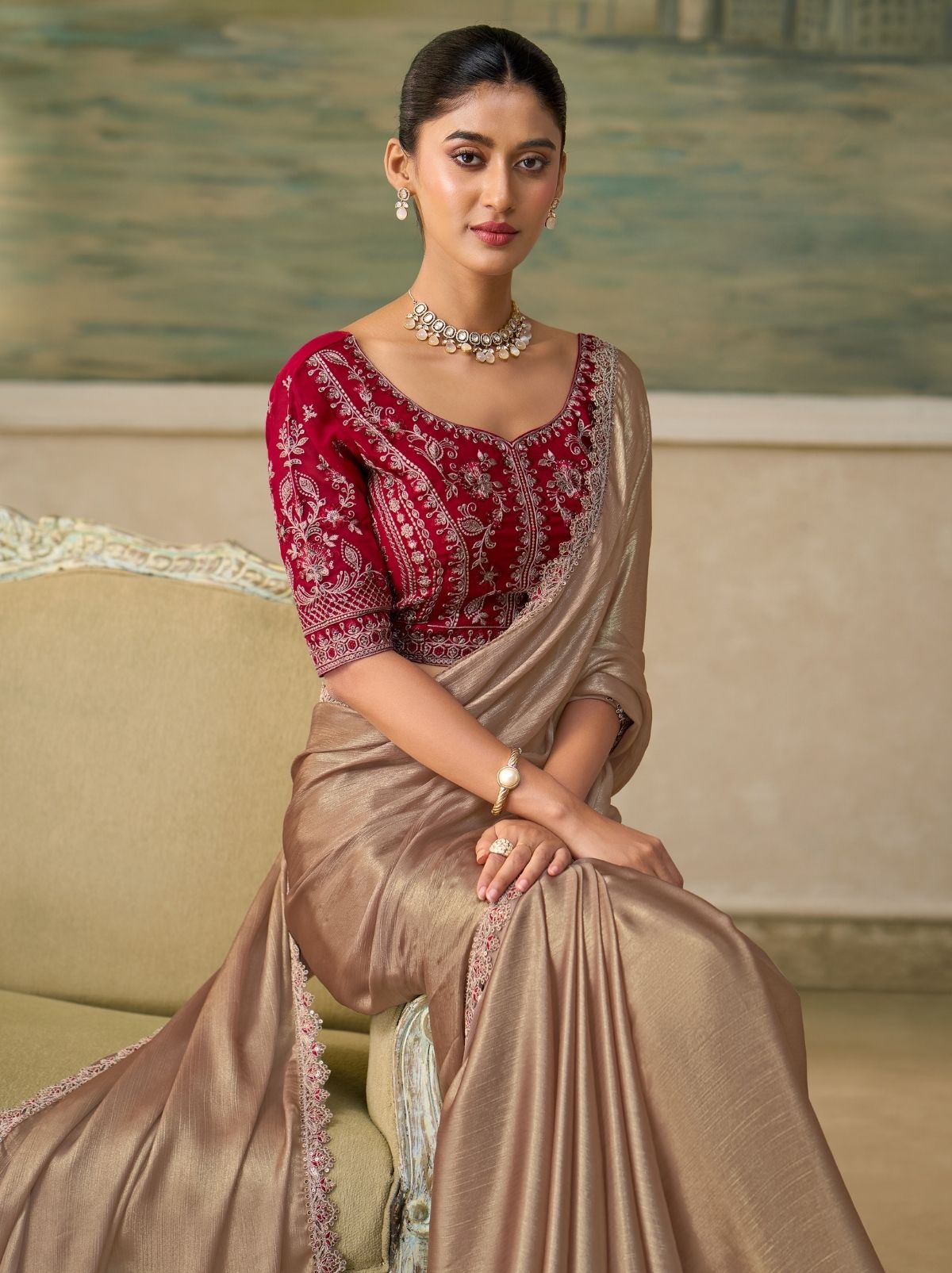 Metallic Silver Contemporary Sequin Statement Saree