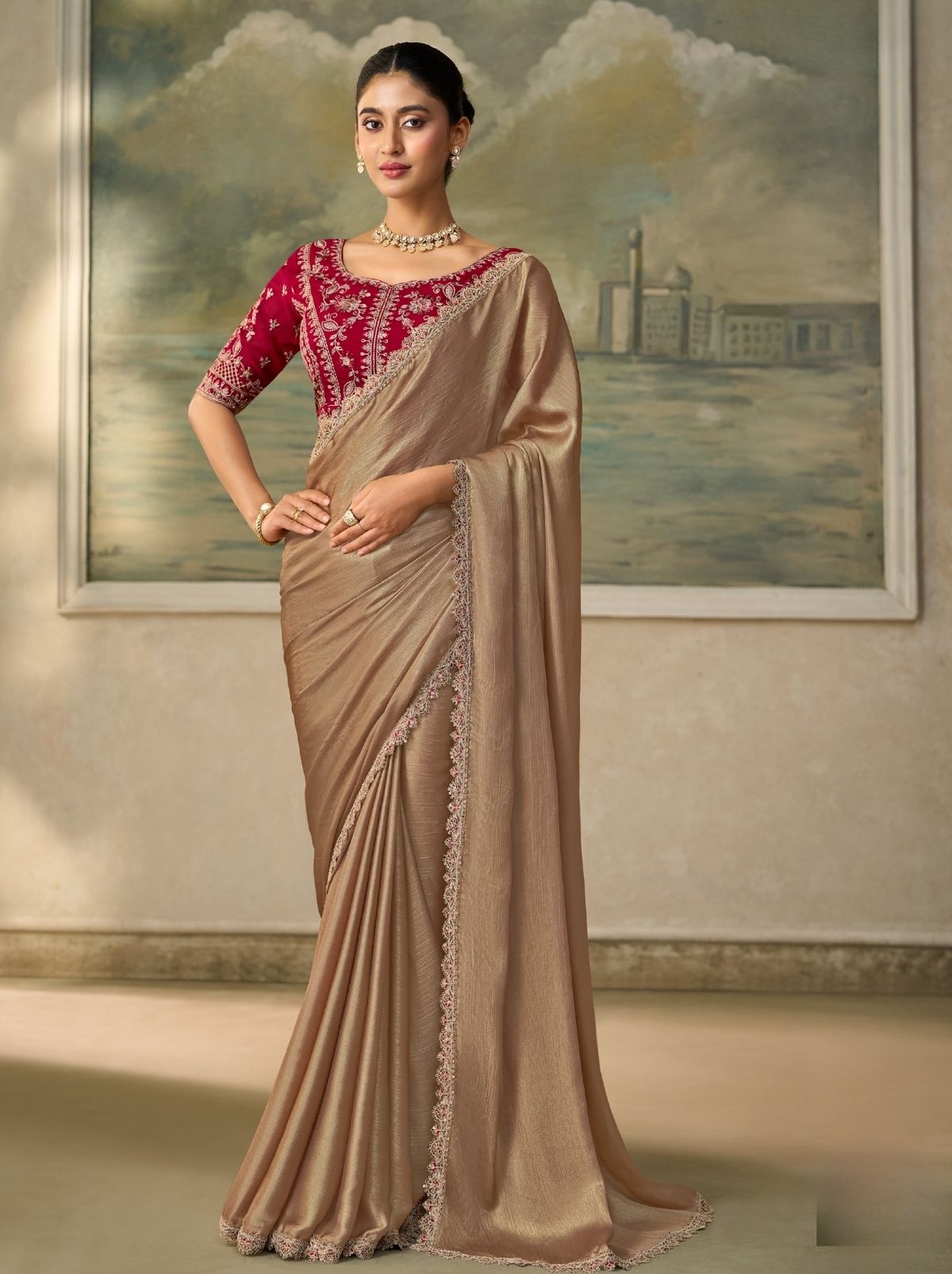 Metallic Silver Contemporary Sequin Statement Saree