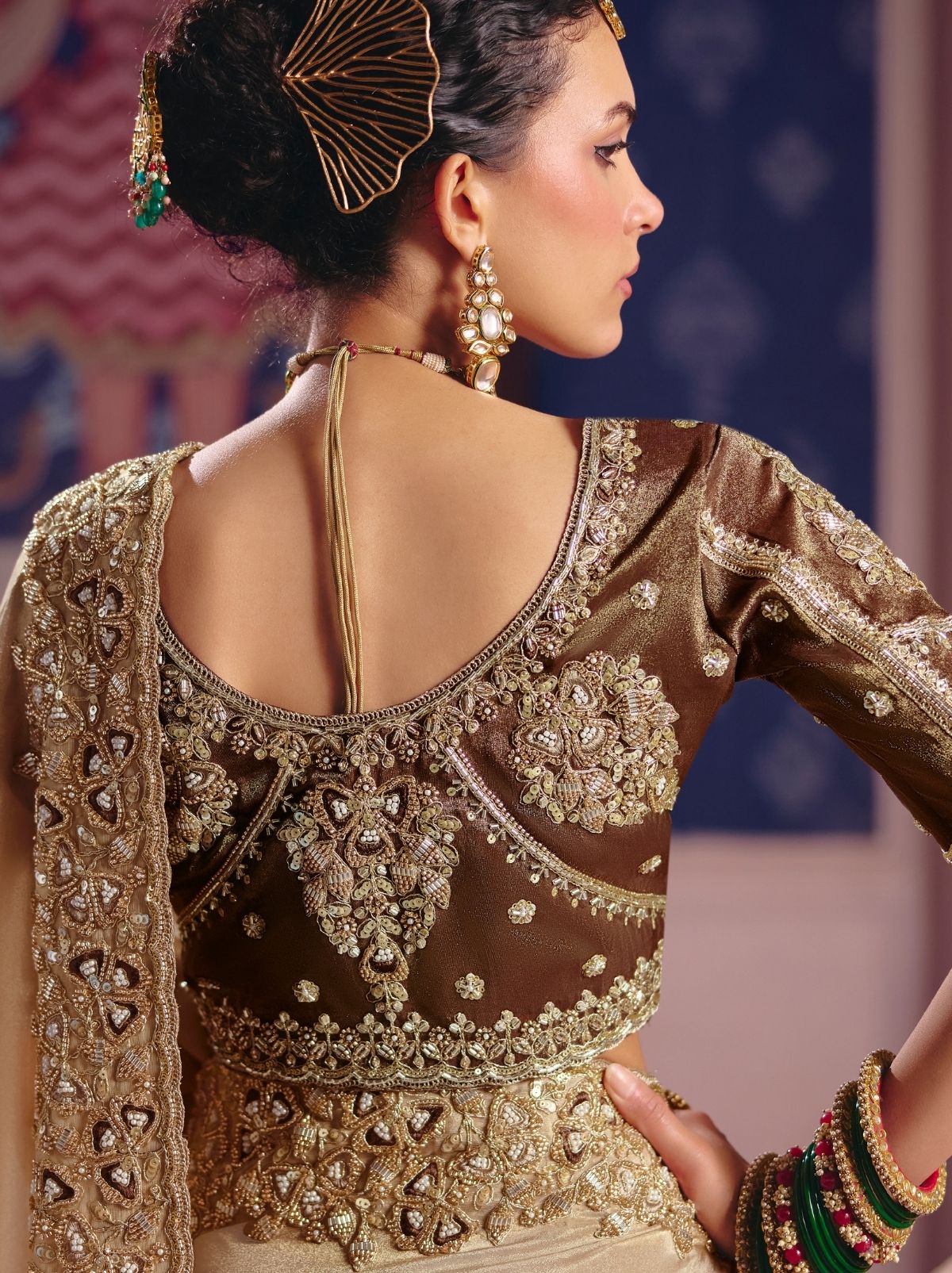 Metallic Cream Tissue Silk Saree with Luxurious Zari & Embroidered Border