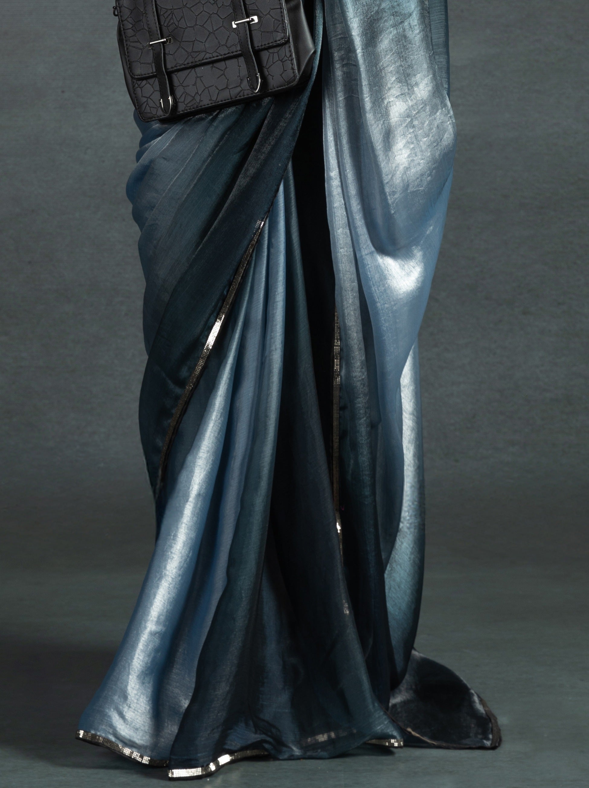 Metallic Dual Tone Black-Grey Designer Ready to Wear Saree