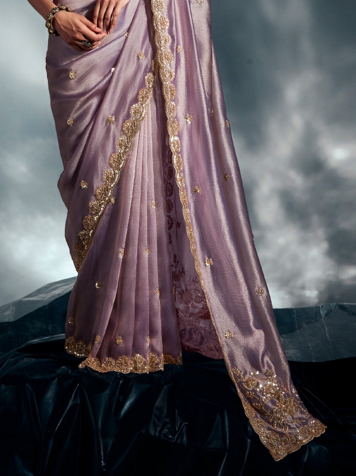 Metallic Purple Tissue Organza Wedding Saree With Blouse Piece