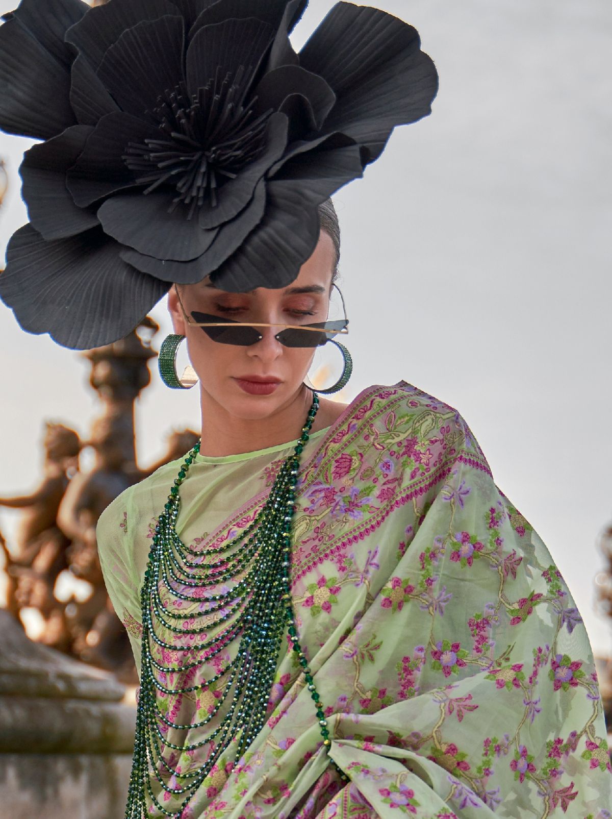 Mint Green Premium Organza Designer Saree - TrendOye